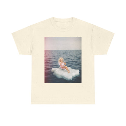 Blonde Doll on Cloud in Ocean T-Shirt | Surreal Vintage Photo Tee
