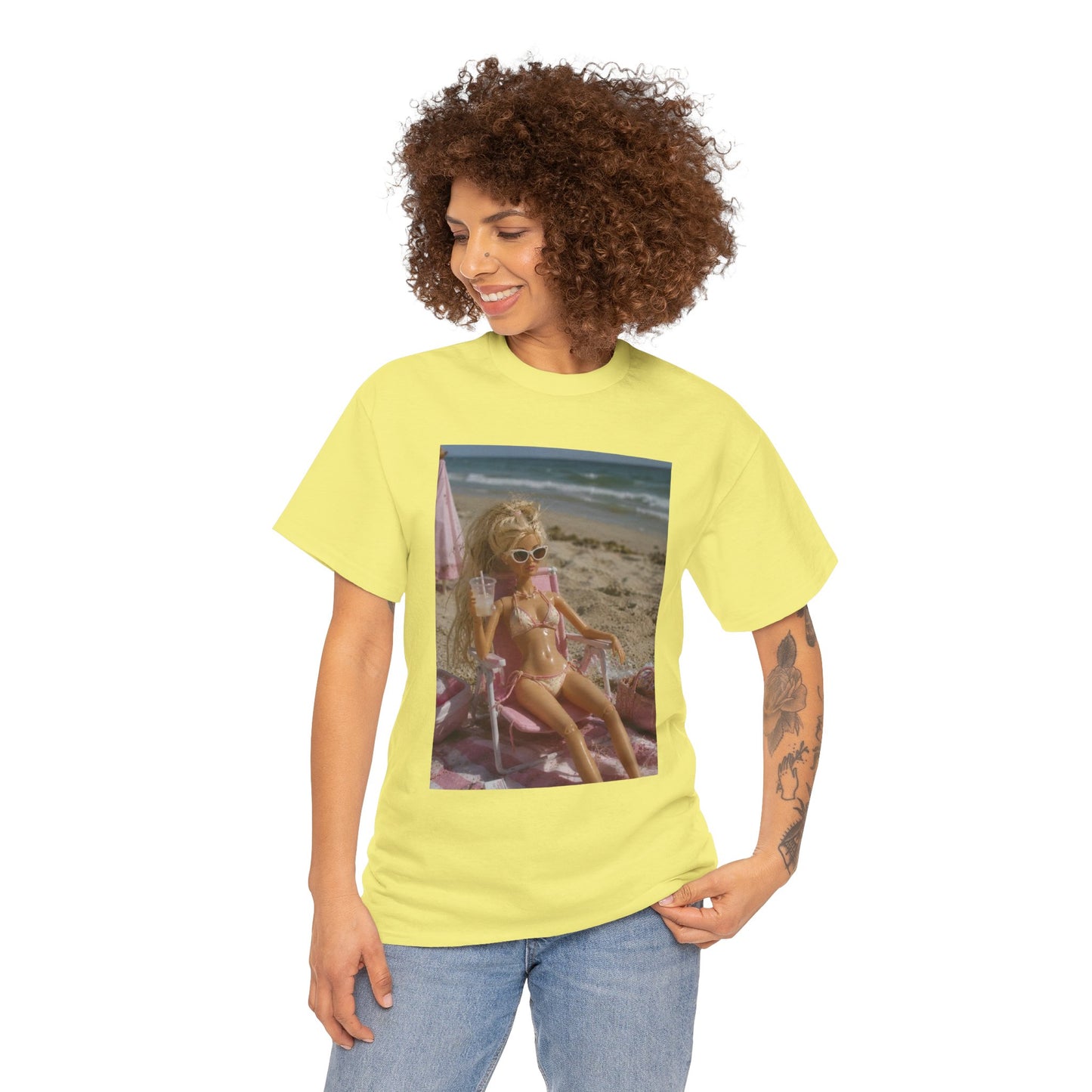 Vintage doll Beach Scene T-Shirt | Retro Doll Summer Print