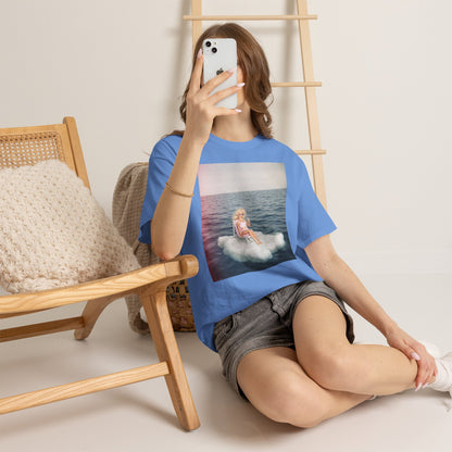 Blonde Doll on Cloud in Ocean T-Shirt | Surreal Vintage Photo Tee