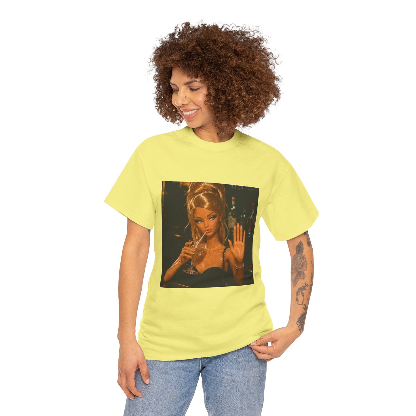 Doll Holding Drink Graphic Tee | Retro Bar Doll Illustration