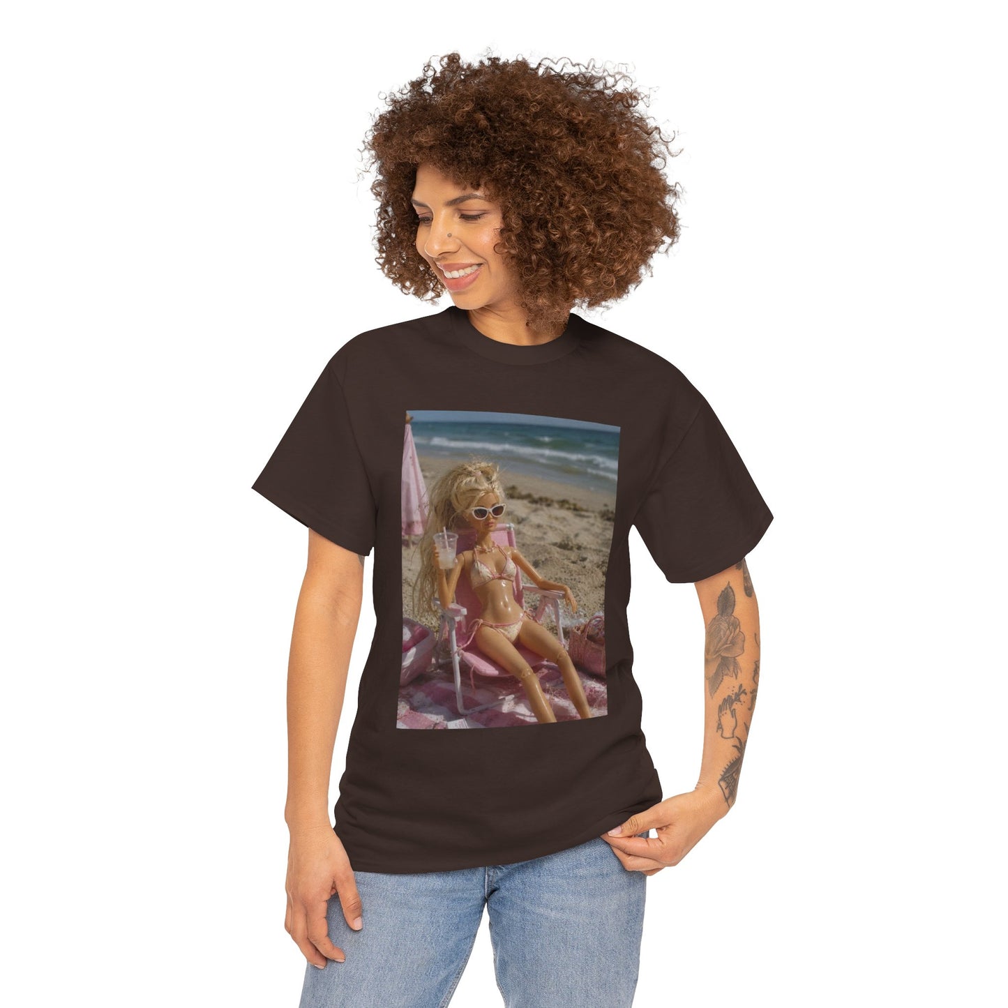 Vintage doll Beach Scene T-Shirt | Retro Doll Summer Print