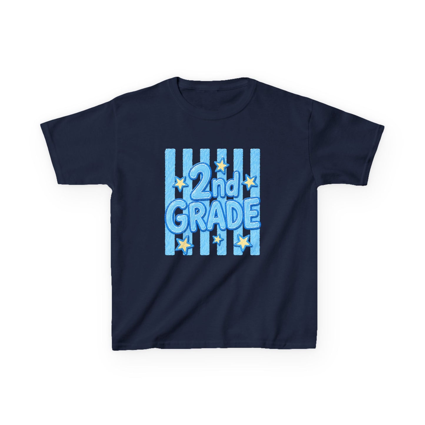2nd Grade Kids T‑Shirt — Cute Blue Stripe "2nd Grade" Back to School Tee