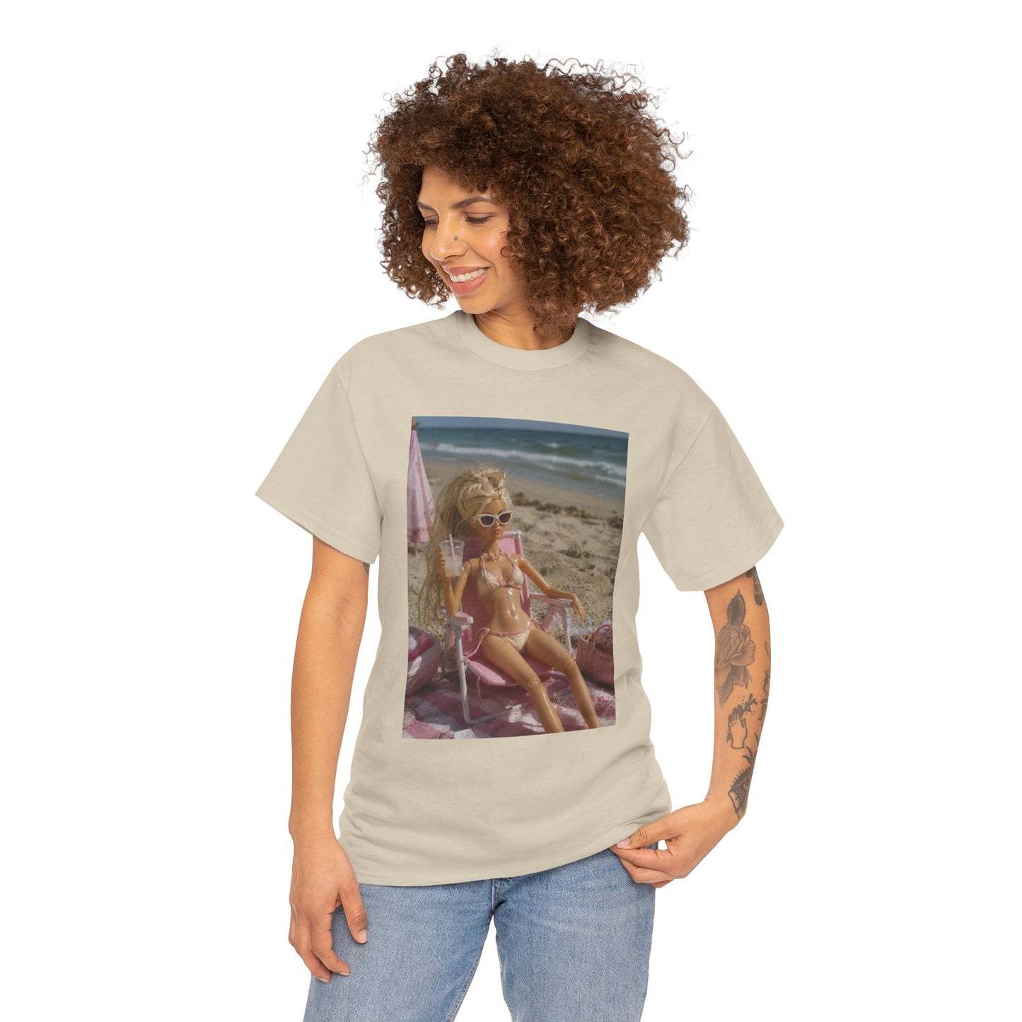 Vintage doll Beach Scene T-Shirt | Retro Doll Summer Print