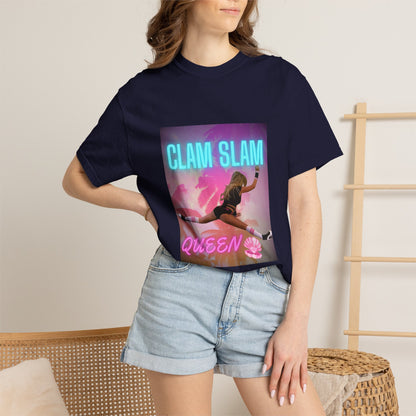 Clam Slam Queen T‑Shirt — Retro Neon Skategirl Graphic Tee