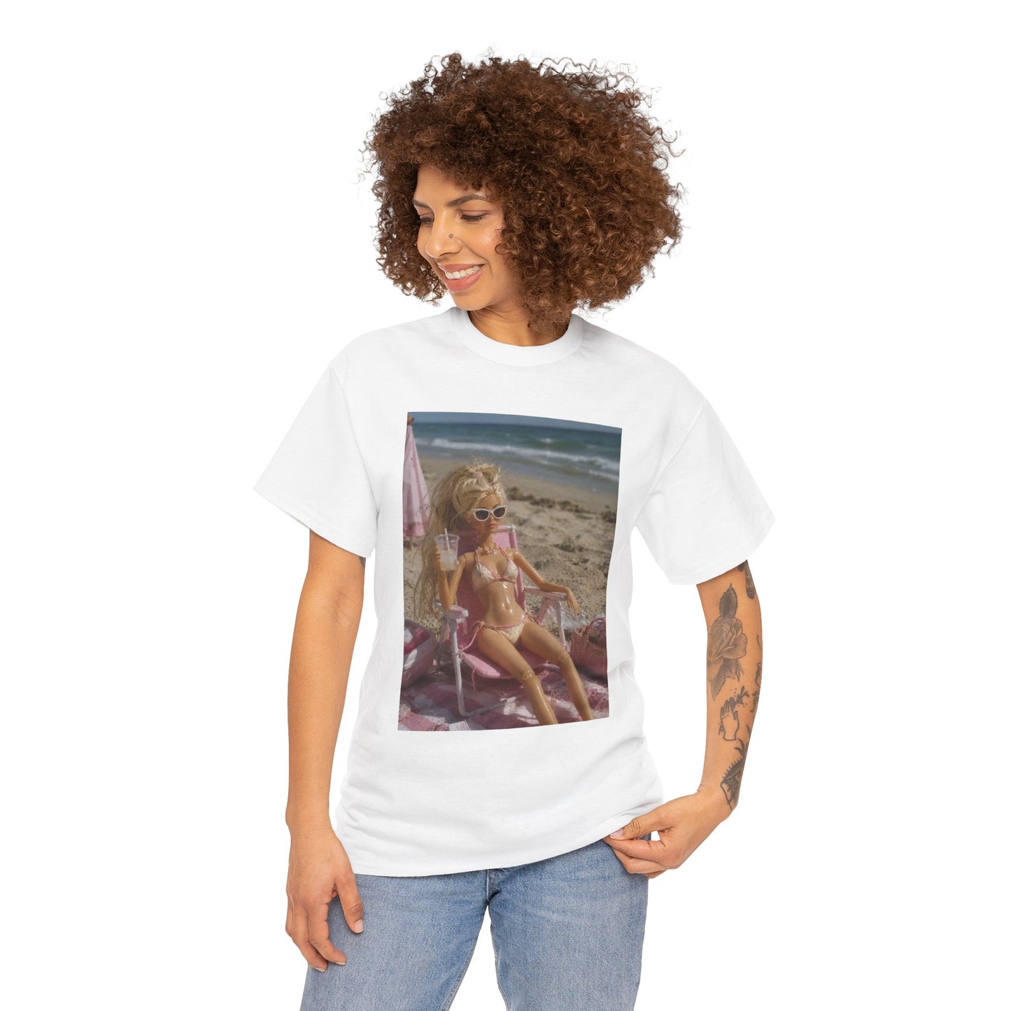 Vintage doll Beach Scene T-Shirt | Retro Doll Summer Print
