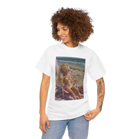 Vintage doll Beach Scene T-Shirt | Retro Doll Summer Print