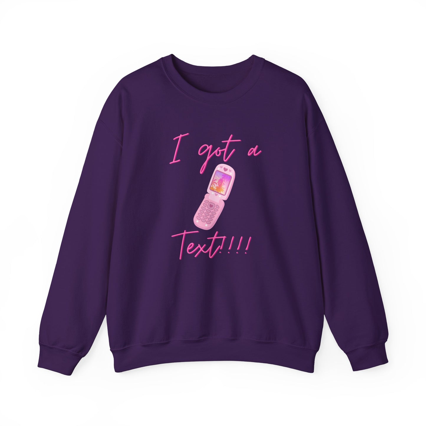 I Got a Text! Crewneck Sweatshirt — Retro Pink Flip Phone Graphic