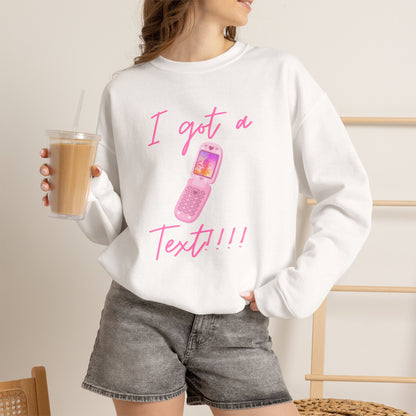 I Got a Text! Crewneck Sweatshirt — Retro Pink Flip Phone Graphic