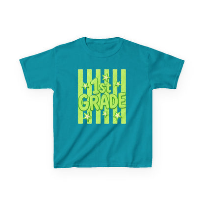 1st Grade Kids Tee - Bright Green Striped Back-to-School Shirt