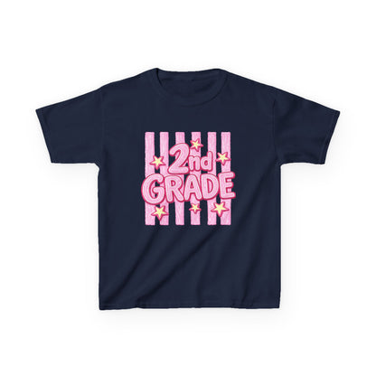 2nd Grade Kids T‑Shirt — Pink Star Stripes Back-to-School Tee