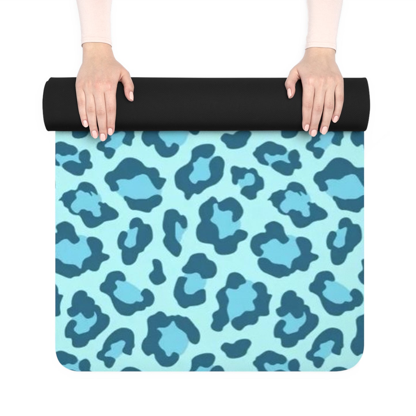 Blue Leopard Print Yoga Mat — Non-Slip Rubber Exercise Mat