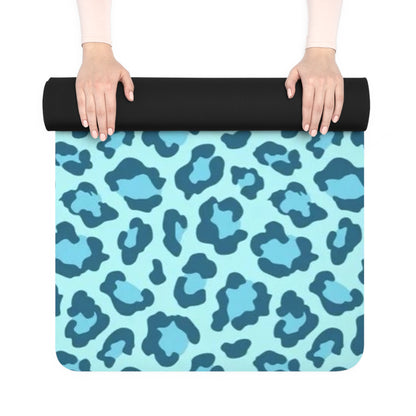 Blue Leopard Print Yoga Mat — Non-Slip Rubber Exercise Mat