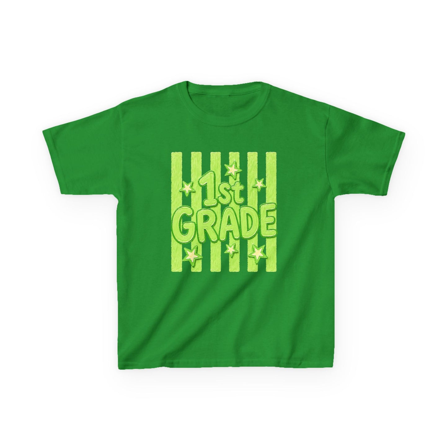 1st Grade Kids Tee - Bright Green Striped Back-to-School Shirt