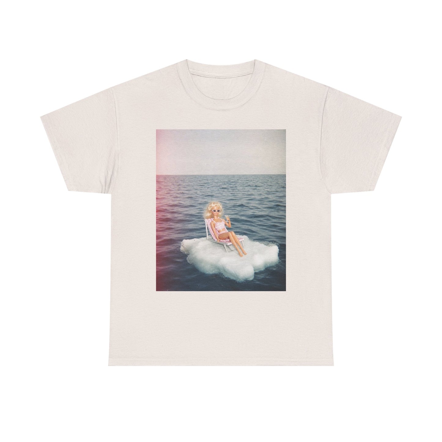 Blonde Doll on Cloud in Ocean T-Shirt | Surreal Vintage Photo Tee