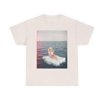 Blonde Doll on Cloud in Ocean T-Shirt | Surreal Vintage Photo Tee