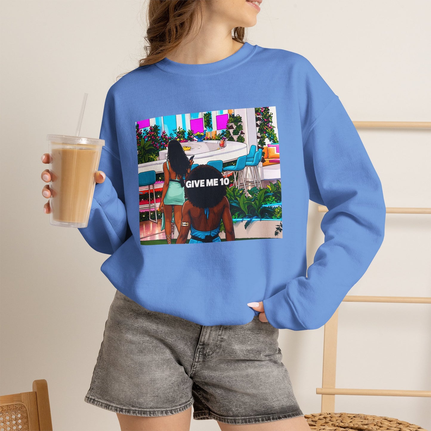 Give Me 10 Crewneck Sweatshirt — Retro Poolside Graphic Pullover