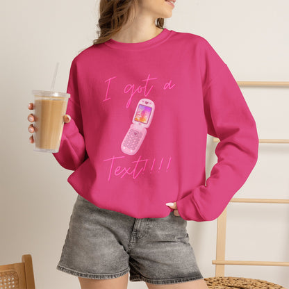 I Got a Text! Crewneck Sweatshirt — Retro Pink Flip Phone Graphic