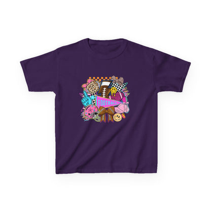 Kids Football Graphic Tee — Colorful Sticker-Style Sports Design