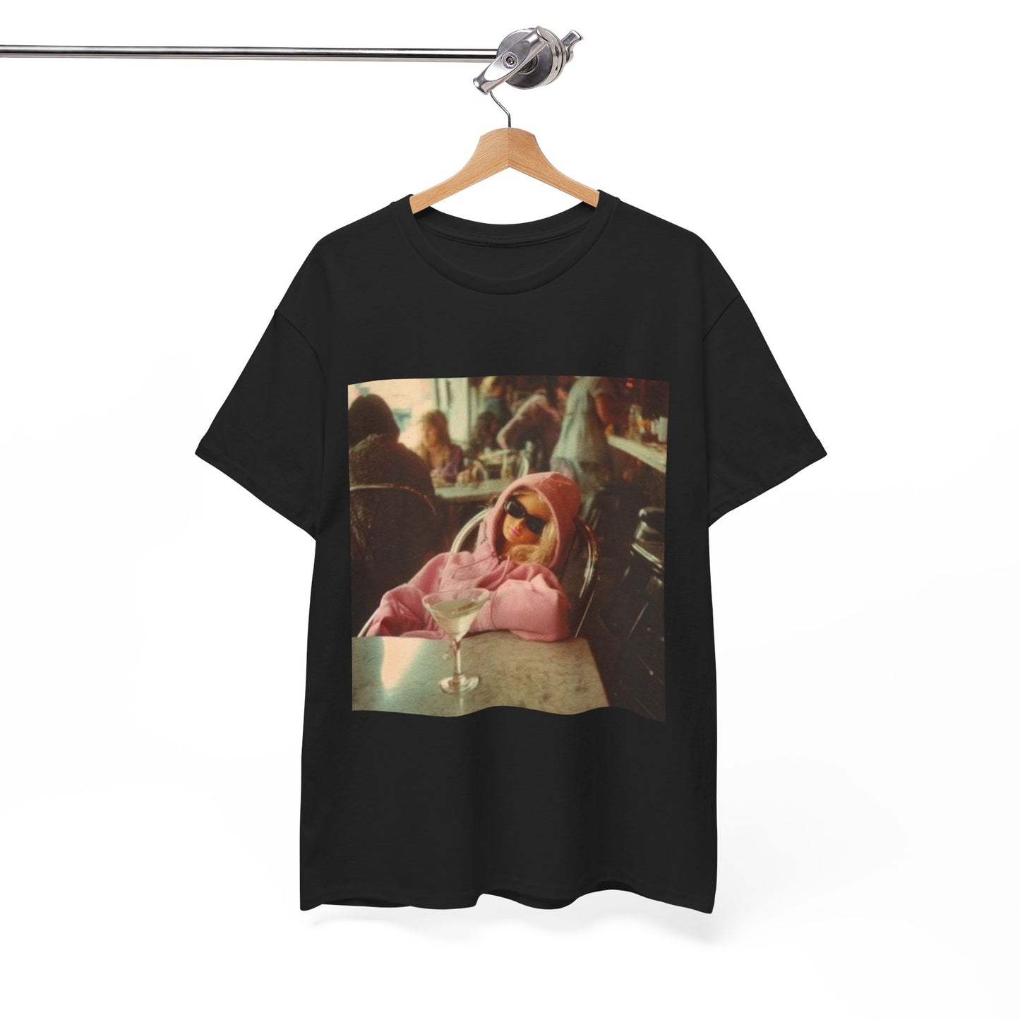 Doll in Pink Coat Photo Tee | Vintage Bar Scene, Martini Glass