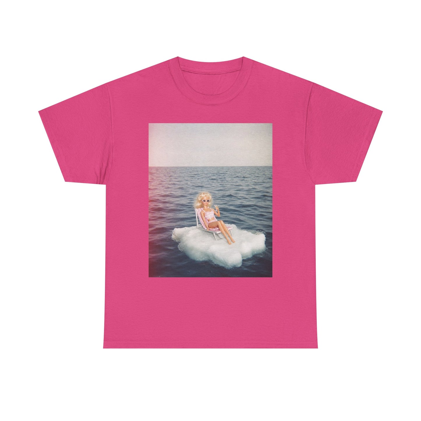 Blonde Doll on Cloud in Ocean T-Shirt | Surreal Vintage Photo Tee