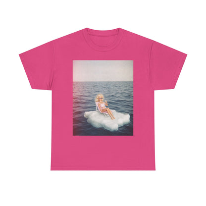 Blonde Doll on Cloud in Ocean T-Shirt | Surreal Vintage Photo Tee