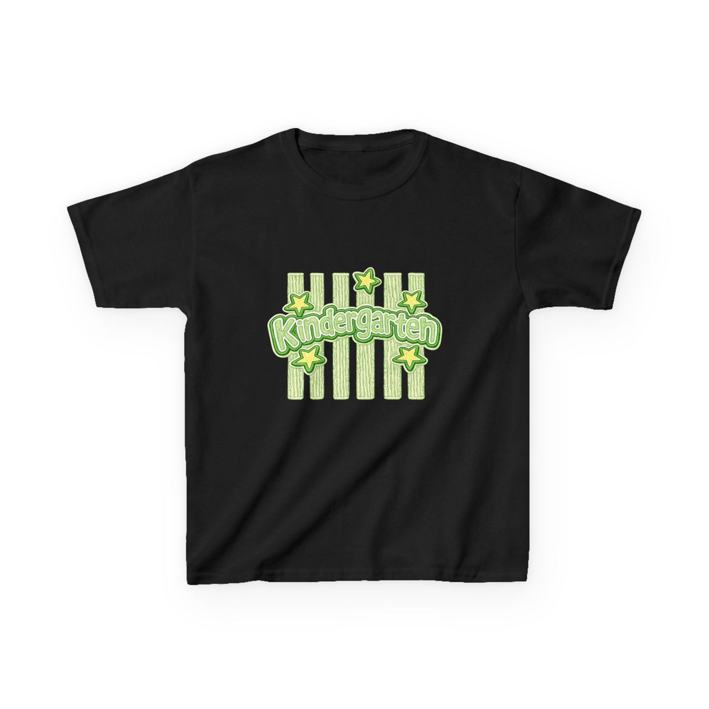 Kindergarten Stars Kids T‑Shirt — Cute Green Striped Back‑to‑School Tee